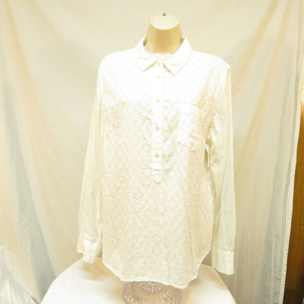NWT Merona Shirt Women's White Textured Pullover Long Sleeve Casual Top XL